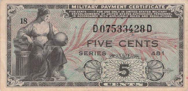 USA MPC Series 481 p.M22 5 Cents 1951 F